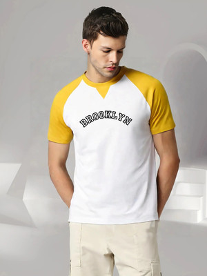 Arfila Typography Men Round Neck Yellow, White T-Shirt