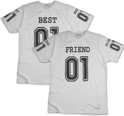THE PRINT PLATTER Typography Couple Round Neck White T-Shirt