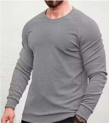 At Last Fashion Solid Men Round Neck Grey T-Shirt