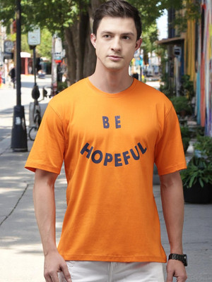 Kryptic Printed Men Round Neck Orange T-Shirt
