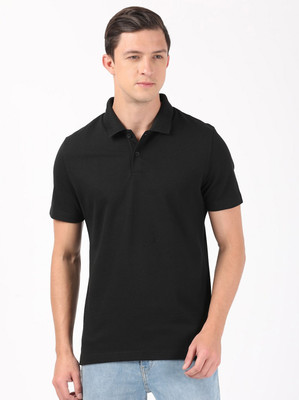 JOCKEY Solid Men Polo Neck Black T-Shirt