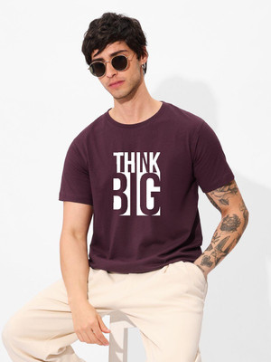 sms creation Typography Men Round Neck Maroon T-Shirt