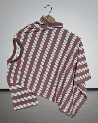 Magneto Striped Men Round Neck Brown T-Shirt