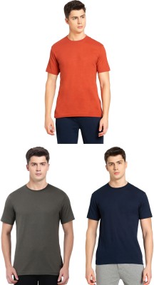 JOCKEY Solid Men Round Neck Orange, Dark Green, Dark Blue T-Shirt