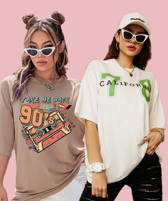 Christy World Printed Women Round Neck Multicolor T-Shirt