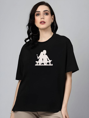 Dressberry Graphic Print Women Round Neck Black T-Shirt