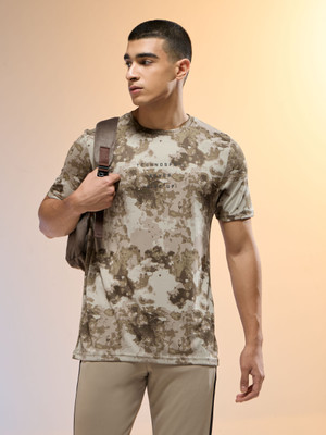 TECHNOSPORT Printed Men Crew Neck Beige T-Shirt