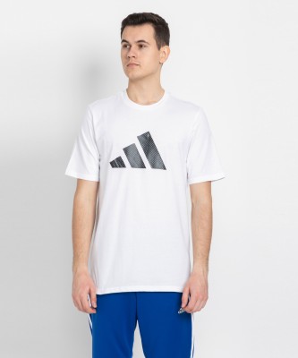 ADIDAS Printed Men Round Neck White T-Shirt