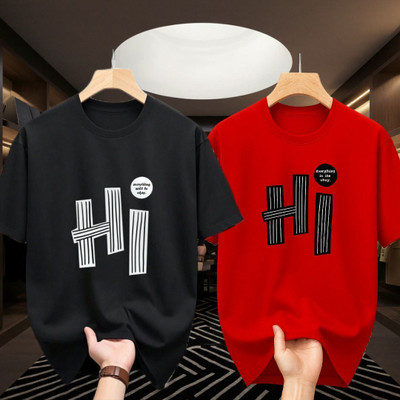 Madilyn Typography Men Round Neck Black, Red T-Shirt