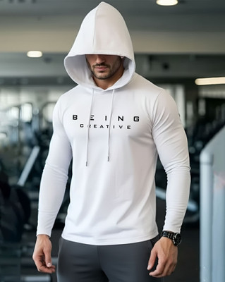 ENITOR Printed Men Hooded Neck White T-Shirt