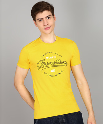 United Colors of Benetton Printed Men Round Neck Yellow T-Shirt