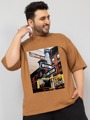 CHKOKKO Printed Men Round Neck Brown T-Shirt