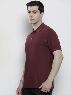 SLOWLORIS Solid Men Polo Neck Maroon T-Shirt