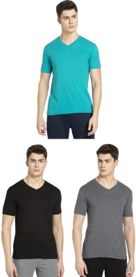 JOCKEY Solid Men V Neck Black, Grey, Light Green T-Shirt