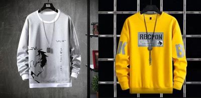 Majexic Printed Men Round Neck Yellow, Grey T-Shirt