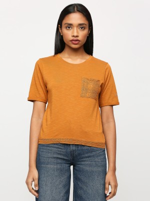 Pepe Jeans Solid Women Round Neck Yellow T-Shirt