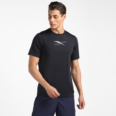REEBOK Printed Men Round Neck Black T-Shirt
