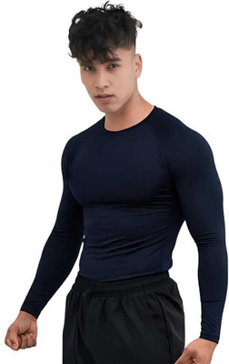 FURRR Solid Men Round Neck Blue T-Shirt
