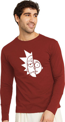 OrrganicChics Printed Men Round Neck Maroon T-Shirt