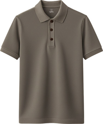 HypeDrip Solid Men Polo Neck Brown T-Shirt