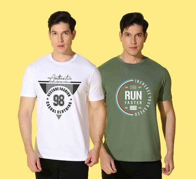 WOOSTRO Printed Men Round Neck Multicolor T-Shirt