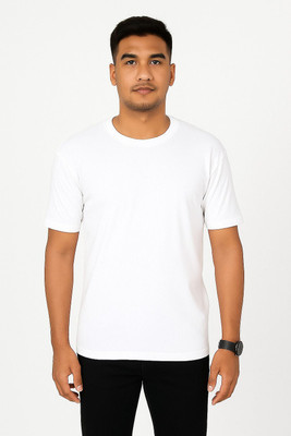 Tuyu Solid Men Round Neck White T-Shirt