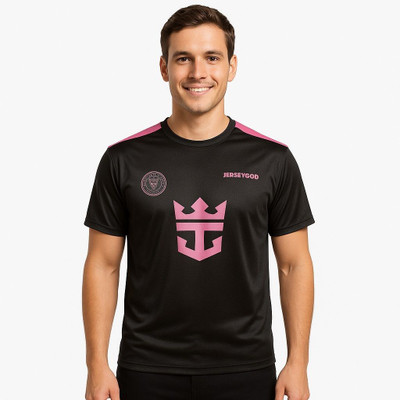 JERSEYGOD Printed Men Round Neck Black, Pink T-Shirt