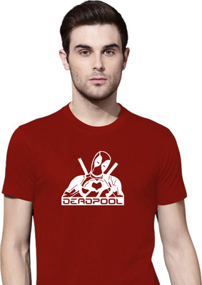 Organic Chics Printed Men Round Neck Maroon T-Shirt