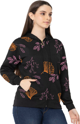 JOZMER Graphic Print Women Hooded Neck Black T-Shirt