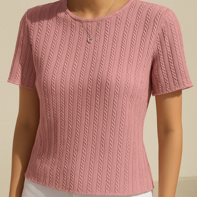 GALLIX CLOTHING Solid Women Round Neck Pink T-Shirt