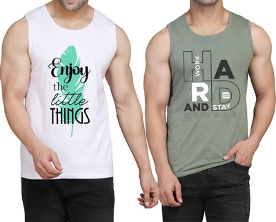 WOOSTRO Printed Men Scoop Neck White, Light Green T-Shirt