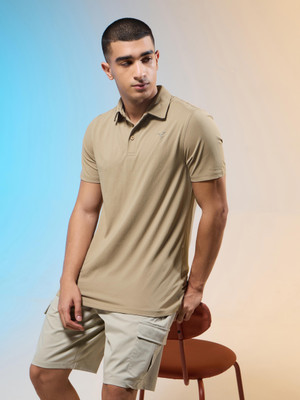 TECHNOSPORT Printed Men Polo Neck Beige T-Shirt