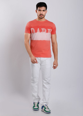 HIGHTRIBE Printed Men Round Neck Orange T-Shirt