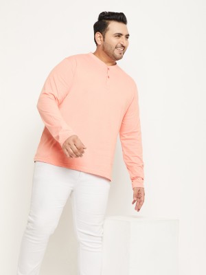 Club York Solid Men Henley Neck Pink T-Shirt