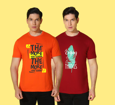 WOOSTRO Printed Men Round Neck Multicolor T-Shirt