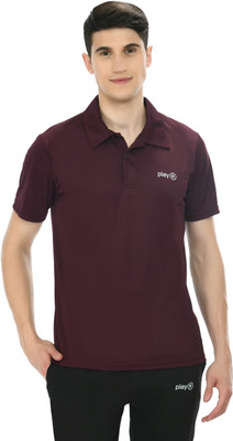 playR Solid Men Polo Neck Maroon T-Shirt