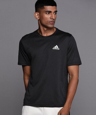 ADIDAS Printed Men Round Neck Black T-Shirt