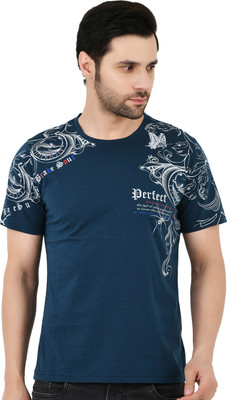 Sageware Printed Men Round Neck Blue T-Shirt