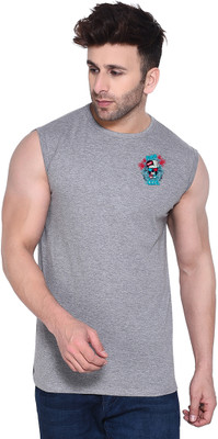 tfurnish Printed Men Round Neck Grey T-Shirt