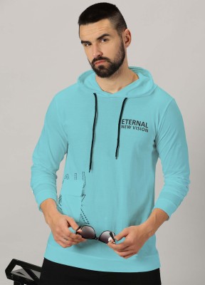 AUSK Typography Men Hooded Neck Light Blue T-Shirt