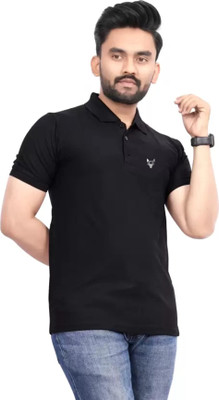 JH MART Solid Men Polo Neck Black T-Shirt