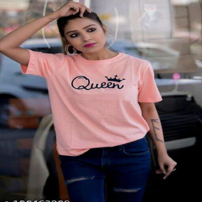 TARSHI Printed Women Round Neck Pink T-Shirt