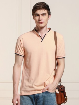 Dennis Lingo Solid Men Polo Neck Pink T-Shirt