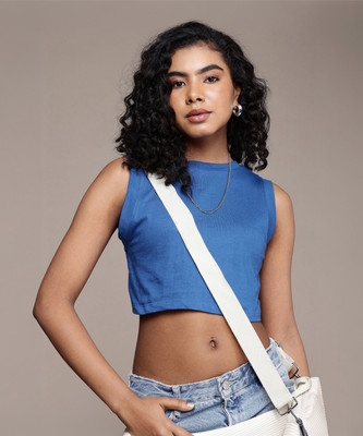 Roadster Solid Women Round Neck Blue T-Shirt