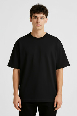 WALK THIS WAY Solid Men Round Neck Black T-Shirt