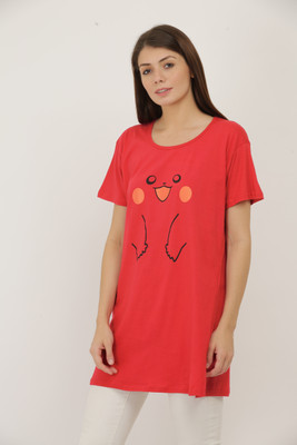 HOC Printed Women Round Neck Red T-Shirt