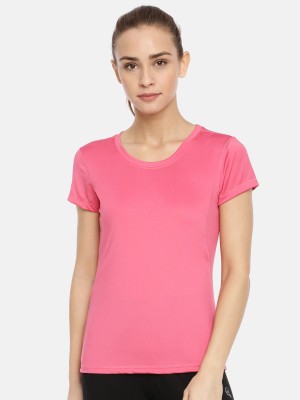 Macrowoman W-Series Solid Women Round Neck Pink T-Shirt