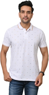 JUGAADISM Printed Men Polo Neck White T-Shirt