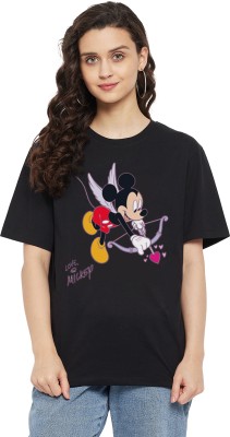 Disney By Wear Your Mind Graphic Print Women Round Neck Black T-Shirt