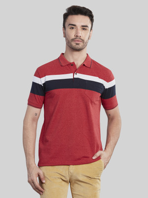 BE POSITIVE Striped Men Polo Neck Red T-Shirt